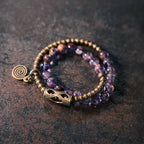 Vintage Double-Wrap Amethyst Phantom Quartz Bracelet – Brass Accents & Spiritual Style