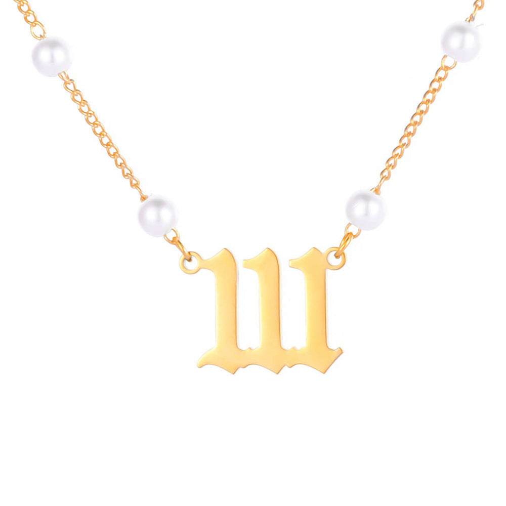 Angel Number Pearl Pendant Necklace for Women – Non-Tarnish Stainless Steel Chain with Lucky Number Charm