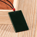 Natural Hetian Black Jade “Peace Plaque” Pendant – Elegant Black-Green Jade Amulet for Men & Women, Fashion Jade Necklace Charm