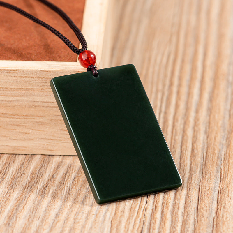 Natural Hetian Black Jade “Peace Plaque” Pendant – Elegant Black-Green Jade Amulet for Men & Women, Fashion Jade Necklace Charm