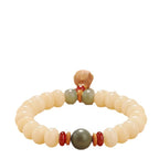 Cream-Toned White Jade Bodhi Bracelet with Boxwood Lotus Pod – Available in Single, Double Wrap, or 108 Mala