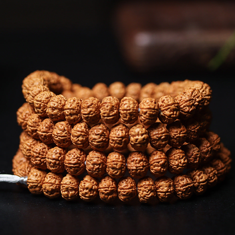 Premium Six-Petal Double Dragon Pattern Rudraksha 108 Mala Beads Bracelet
