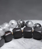 Double-Layer Black Rutilated Quartz & Ebony Wood Bracelet Men’s Vintage Protection Beads