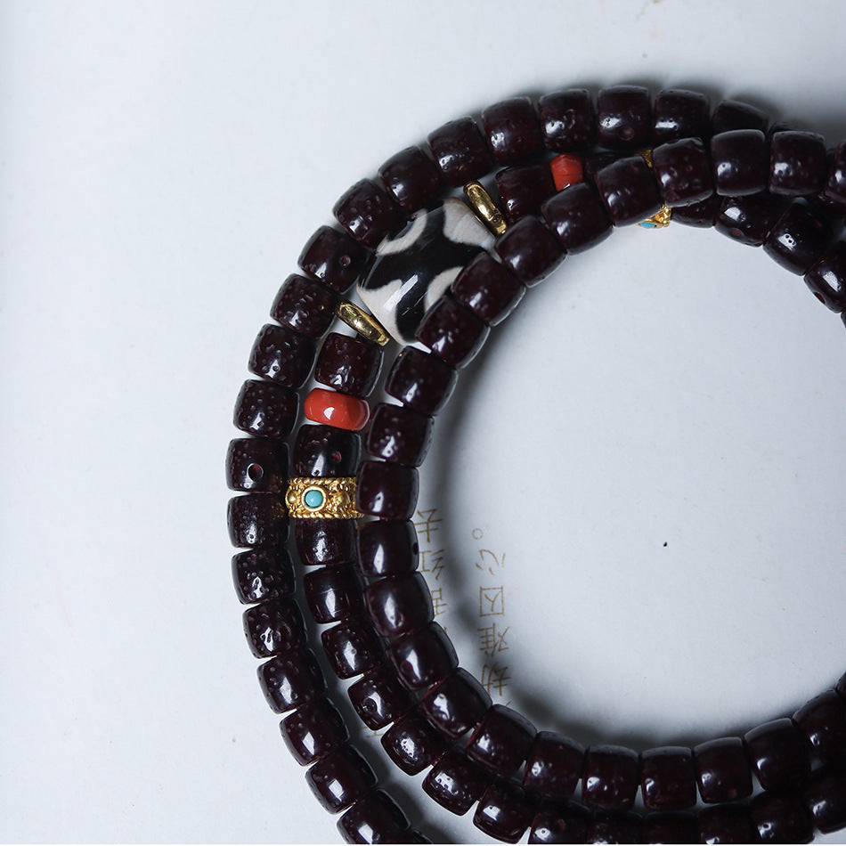 Cinnabar-Infused Star and Moon Bodhi 108 Mala Beads Bracelet