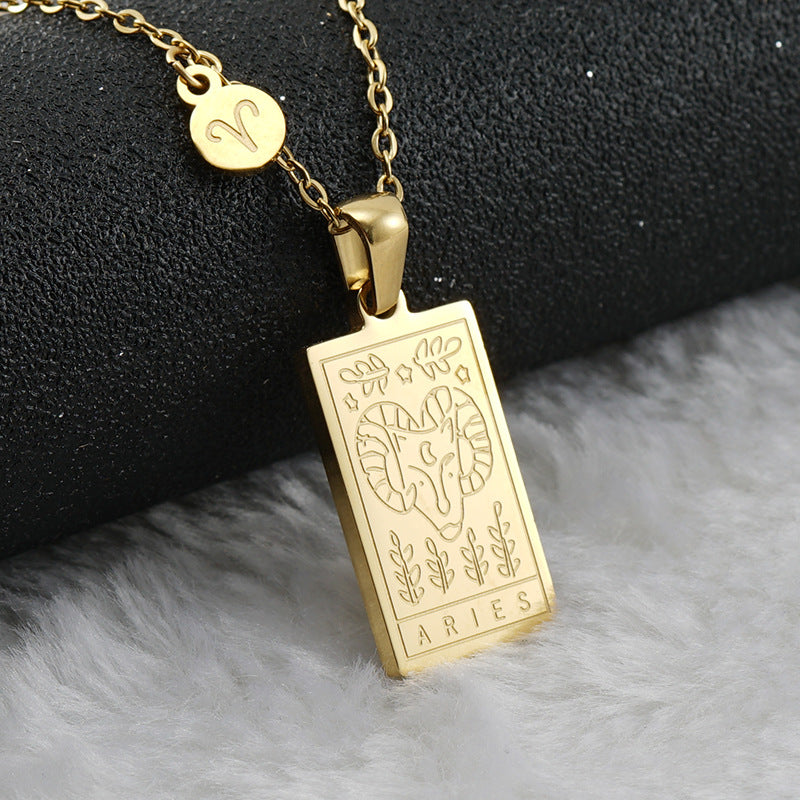 12 Zodiac Sign Pendant Necklace – 18K Gold-Plated Titanium Steel