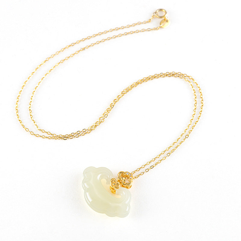Natural Hetian White Jade Ruyi Lock Pendant – Talisman of Protection & Peace