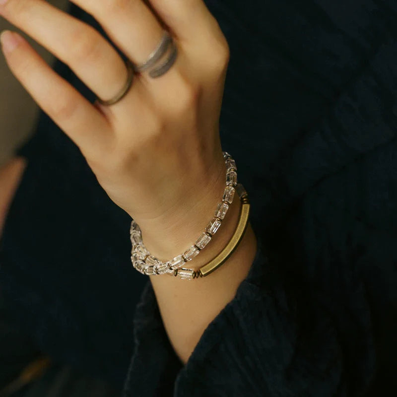 Double-Layer White Quartz Bracelet Layered Crystal Energy Jewelry for Women