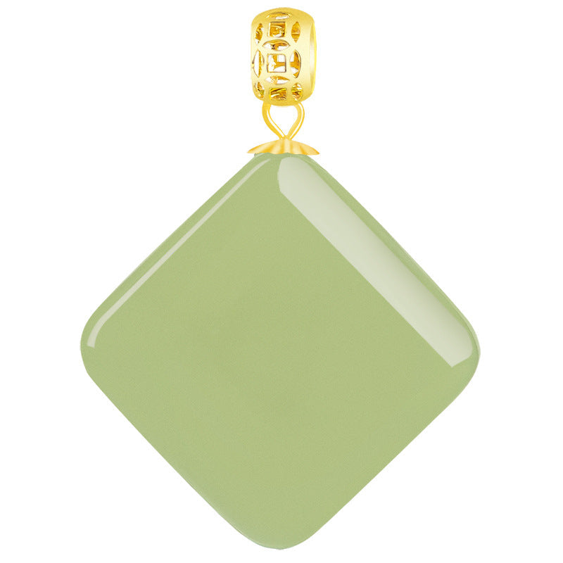 Natural Hetian Jade Square Pendant Necklace for Women