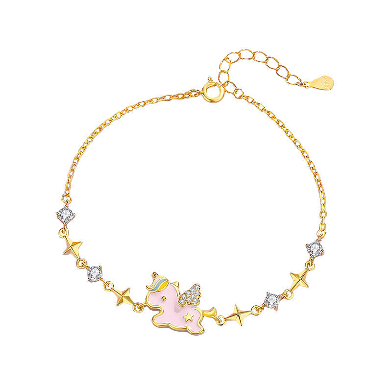 S925 Sterling Silver Rainbow Unicorn Women’s Bracelet – Holiday Gift for Christmas & New Year