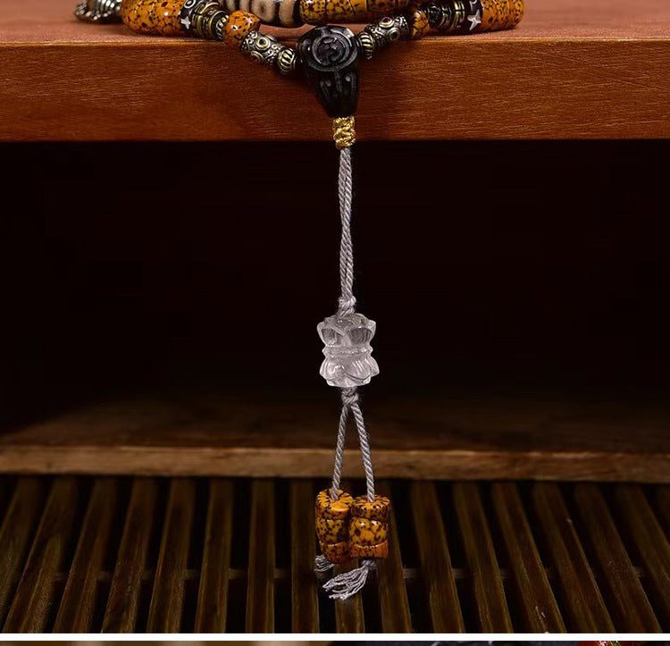 Natural Star and Moon Bodhi 108 Beads Mala Necklace – Stress Relief Design with Agate Dzi Bead Accessories