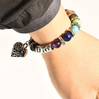Healing Chakra Bracelet for Meditation Matte Agate Charm Heart Gemstone Health Bracelet