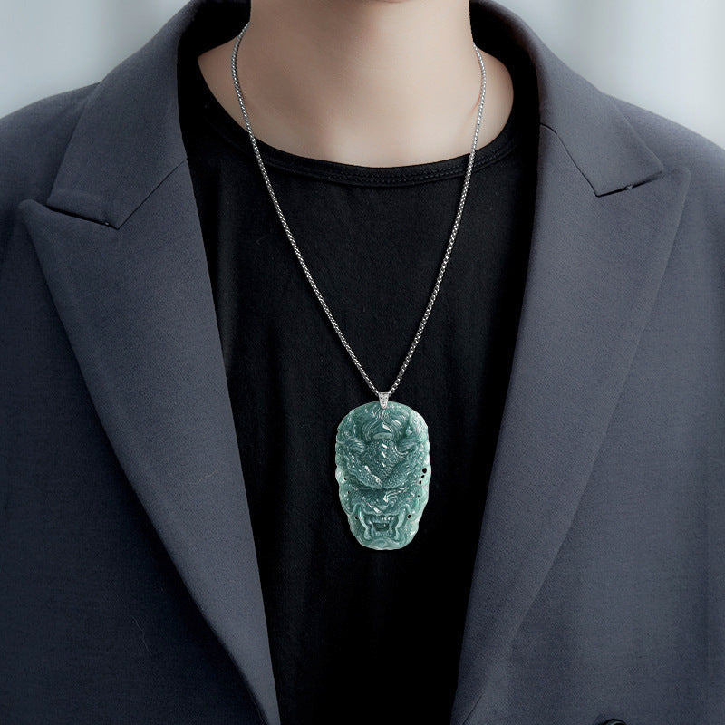 Natural Blue Water Jadeite Dragon Pendant – A-Grade Jade, S925 Silver Setting, Powerful Zodiac Dragon Talisman