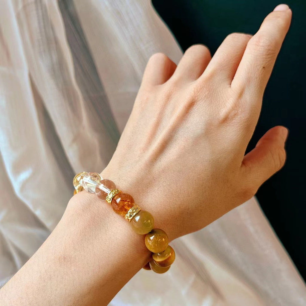 High Quality Natural Tiger's Eye Stone Bracelet Natural Citrine White Crystal Bracelet Handmade Bracelet