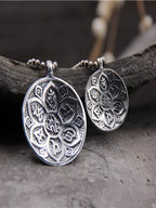 S925 Sterling Silver Retro Six-character Mantra Tag Safe Round Tag Pendant