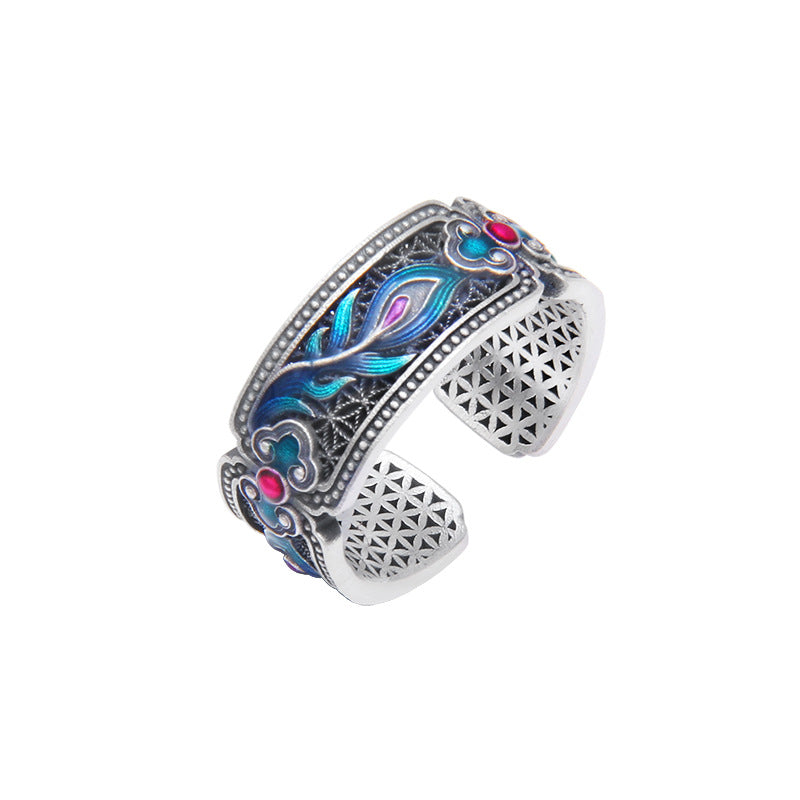 999 Pure Silver Hollow Enamel Ring