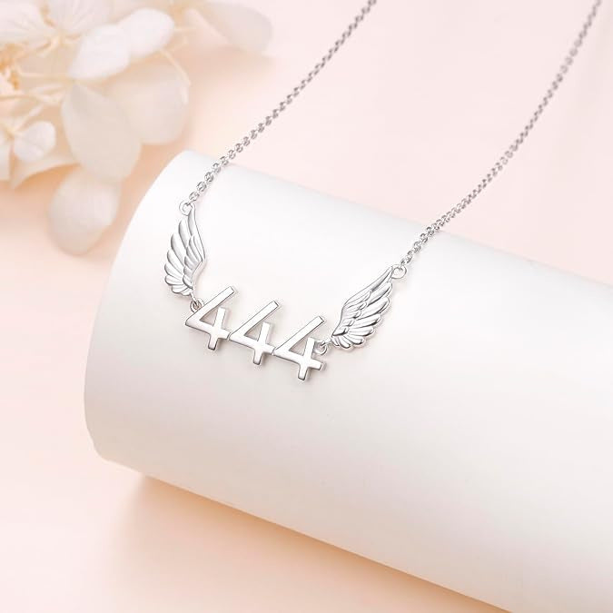 Angel Number 444 Necklace Angel Wings Lucky Number Clavicle Chain Necklace for Women