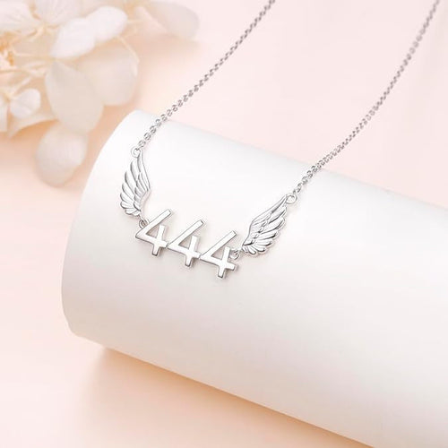 Angel Number 444 Necklace Angel Wings Lucky Number Clavicle Chain Necklace for Women