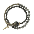 Obsidian & Black Rutilated Quartz Brass Bracelet for Protection & Focus