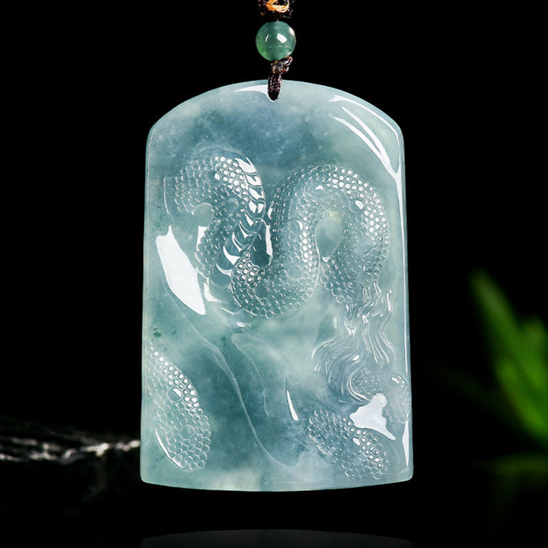 Natural Blue Water Jadeite Dragon Pendant – A-Grade Jade, Powerful Eastern Protection Talisman
