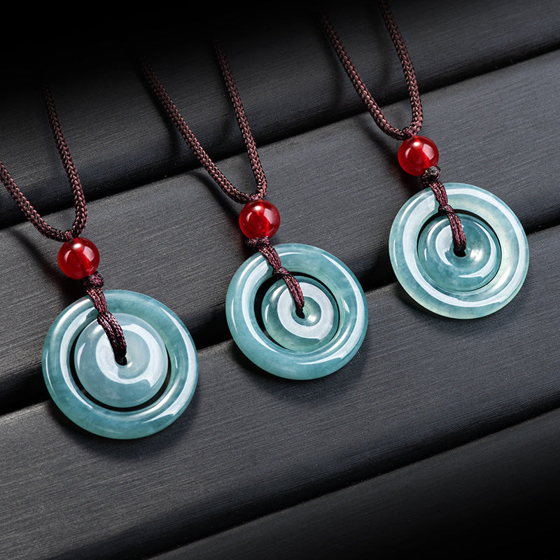 Natural Ice Blue Jadeite Double Peace Coin Pendant – A-Grade Blue Water Jade Feng Shui Talisman