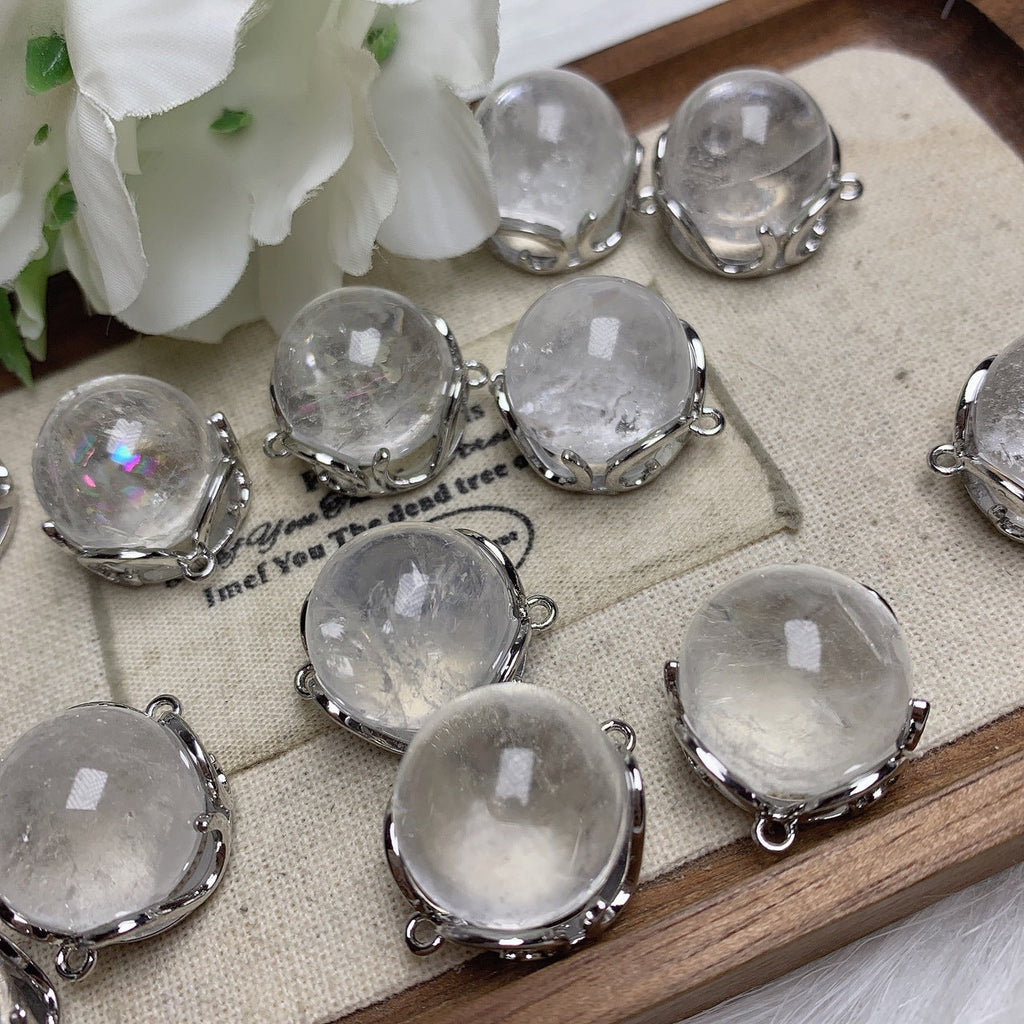 Natural Clear Quartz Charm with Silver Setting – DIY Jewelry Making Accessory