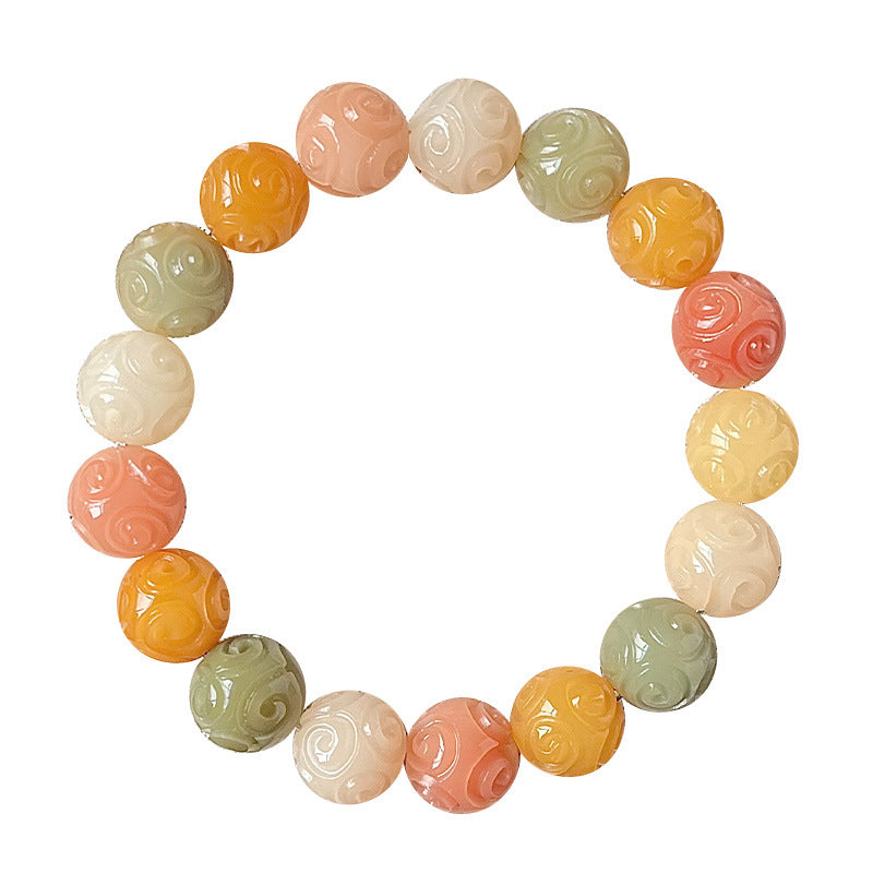 Hand-Carved Rainbow Cloud Bodhi Bracelet – Multicolor