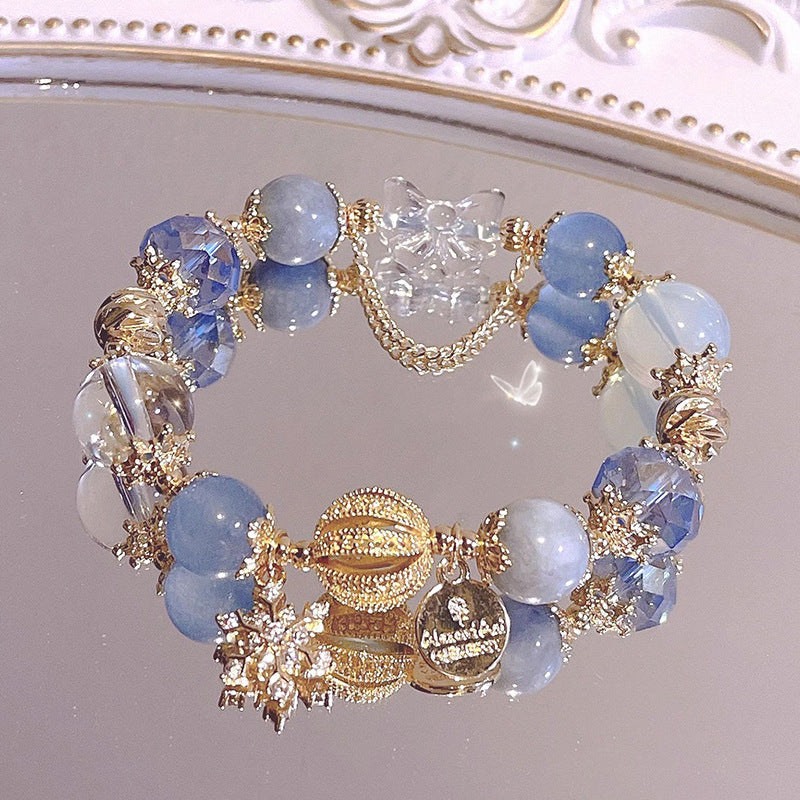 DIY Aquamarine Blue Crystal White Crystal Bracelet Snowflake Starry Sky Bracelet for Women