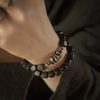 Tibetan Handmade Ebony Wood Dzi Bead Bracelet Vintage Couple Spiritual Jewelry