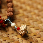 Original Form Small Rudraksha Double Wrap Bodhi Bracelet with Boxwood Carved Lotus Pendant