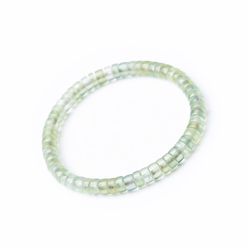 Natural Transparent Prehnite Bracelet Fresh Green Barrel Beads for Women