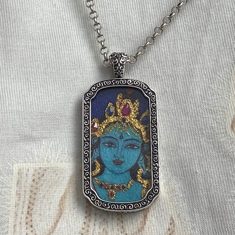 925 Sterling Silver Green Tara Tibetan Pendant