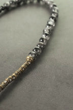 Obsidian & Black Rutilated Quartz Brass Bracelet for Protection & Focus