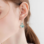 Natural A-Grade Blue Water Jadeite Ruyi Earrings – S925 Silver, Ice Jade for Women