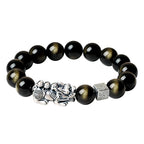 Feng Shui Bracelet Pure Silver Pixiu Bracelet Black Obsidian Men's Bracelet