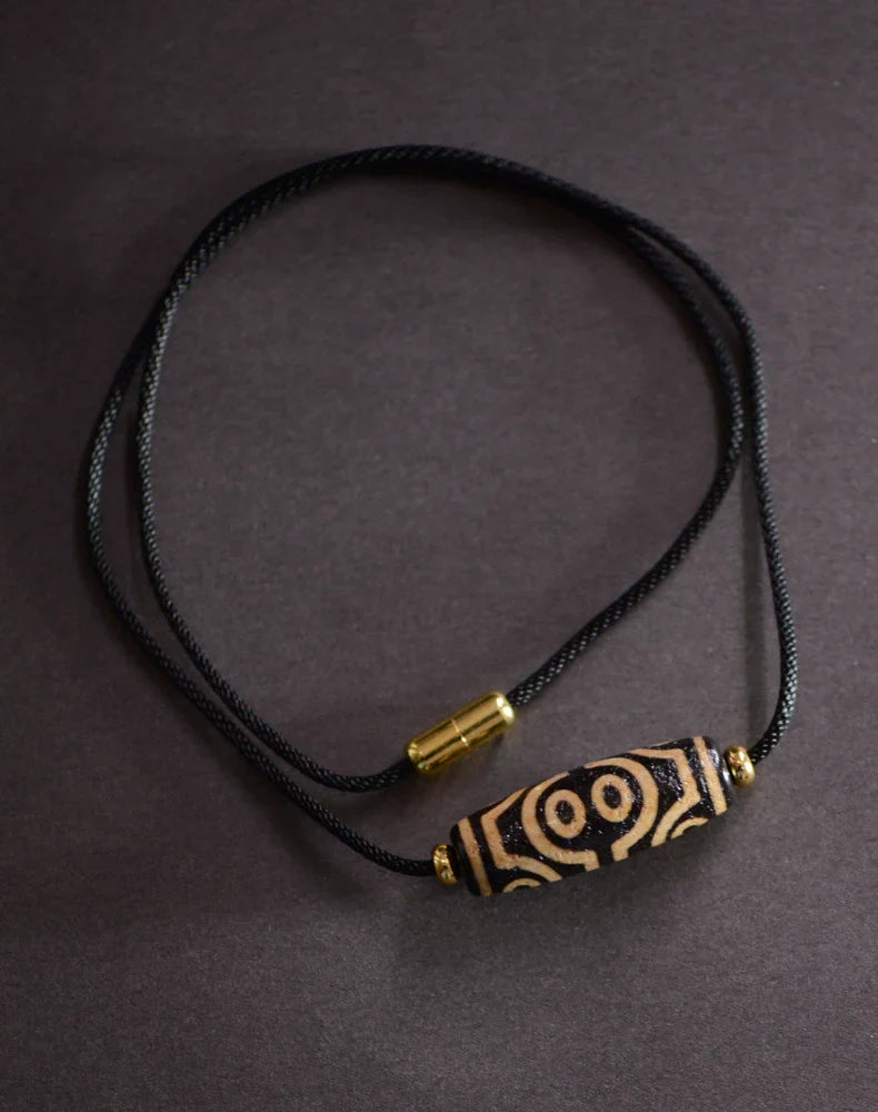 Tibetan Nine-Eyed Beads Pendant Unisex Dzi Beads Necklace