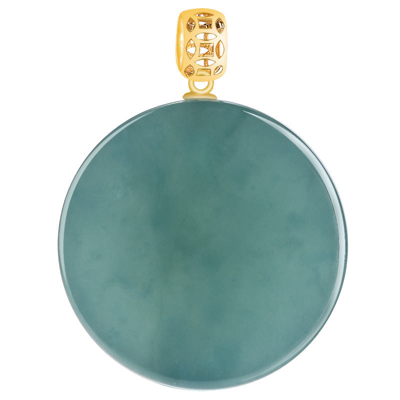 Natural A-Grade Blue Water Jadeite Round Pendant – Ice-Type Jade Disc with 18K Gold Bail, Minimalist Lucky Charm Necklace for Women