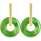 Natural Hetian Green Jade Peace Circle Earrings with S925 Silver Setting