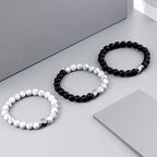 Tai Chi Yin Yang White Turquoise Bracelet Matte Black Handmade Beaded Bracelet