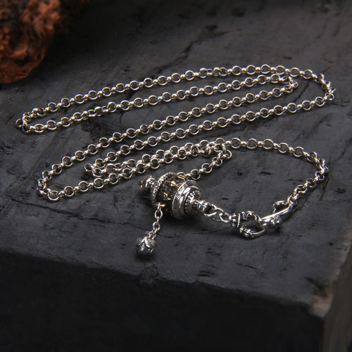 925 Sterling Silver Tibetan Prayer Wheel Pendant Sweater Chain