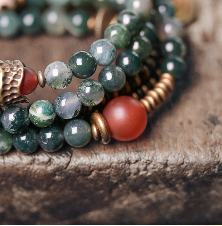 Vintage Multi-Layer Agate Bead Bracelet Buddhist Bracelet for Women