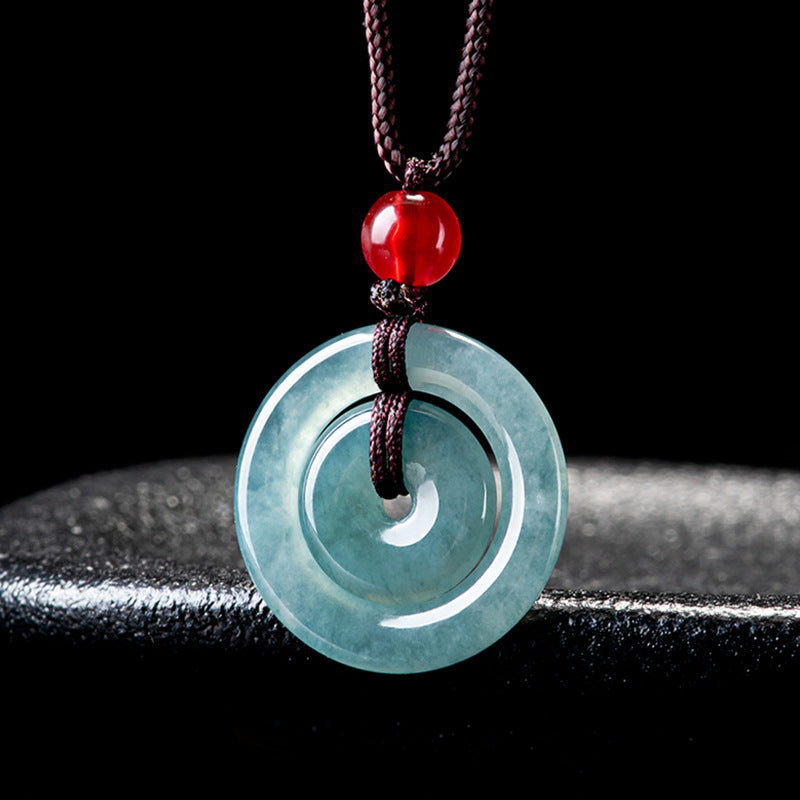 Natural Ice Blue Jadeite Double Peace Coin Pendant – A-Grade Blue Water Jade Feng Shui Talisman