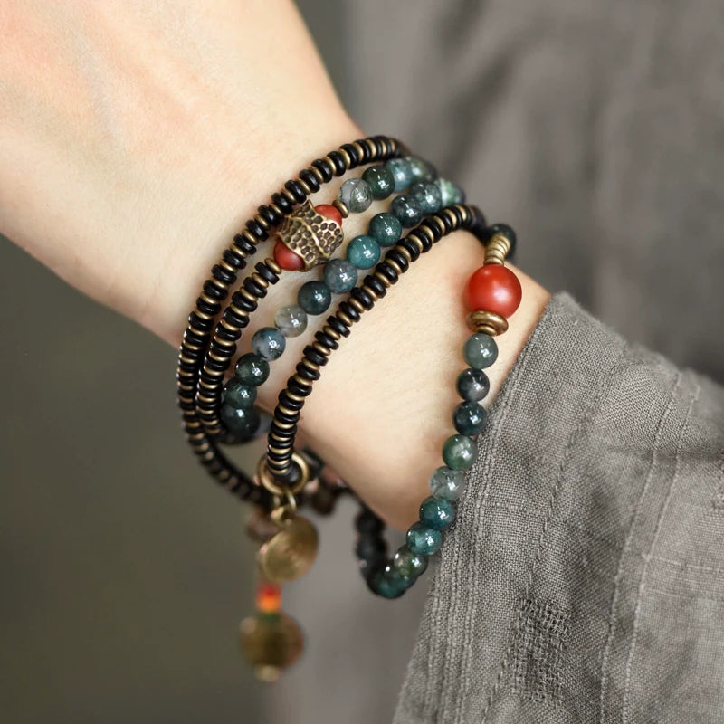 Vintage Multi-Layer Agate Bead Bracelet Buddhist Bracelet for Women