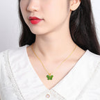 Authentic Green Hetian Jade Butterfly Necklace for Women with 18K Gold Setting