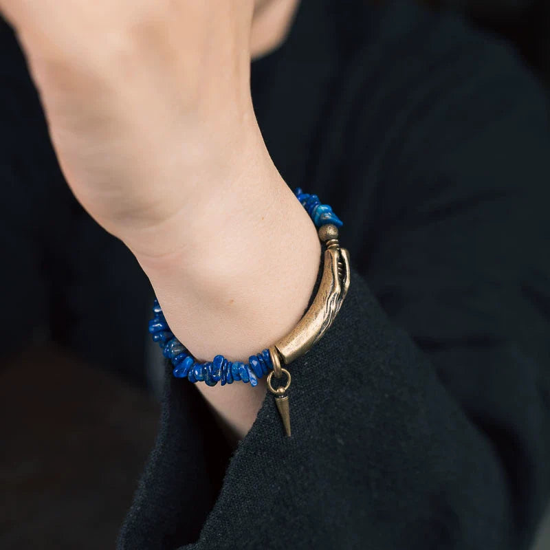 Irregular Lapis & Brass Single-Strand Bracelet