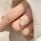 S925 Sterling Silver Hetian Jade & Agate Cube Ring – Adjustable Design