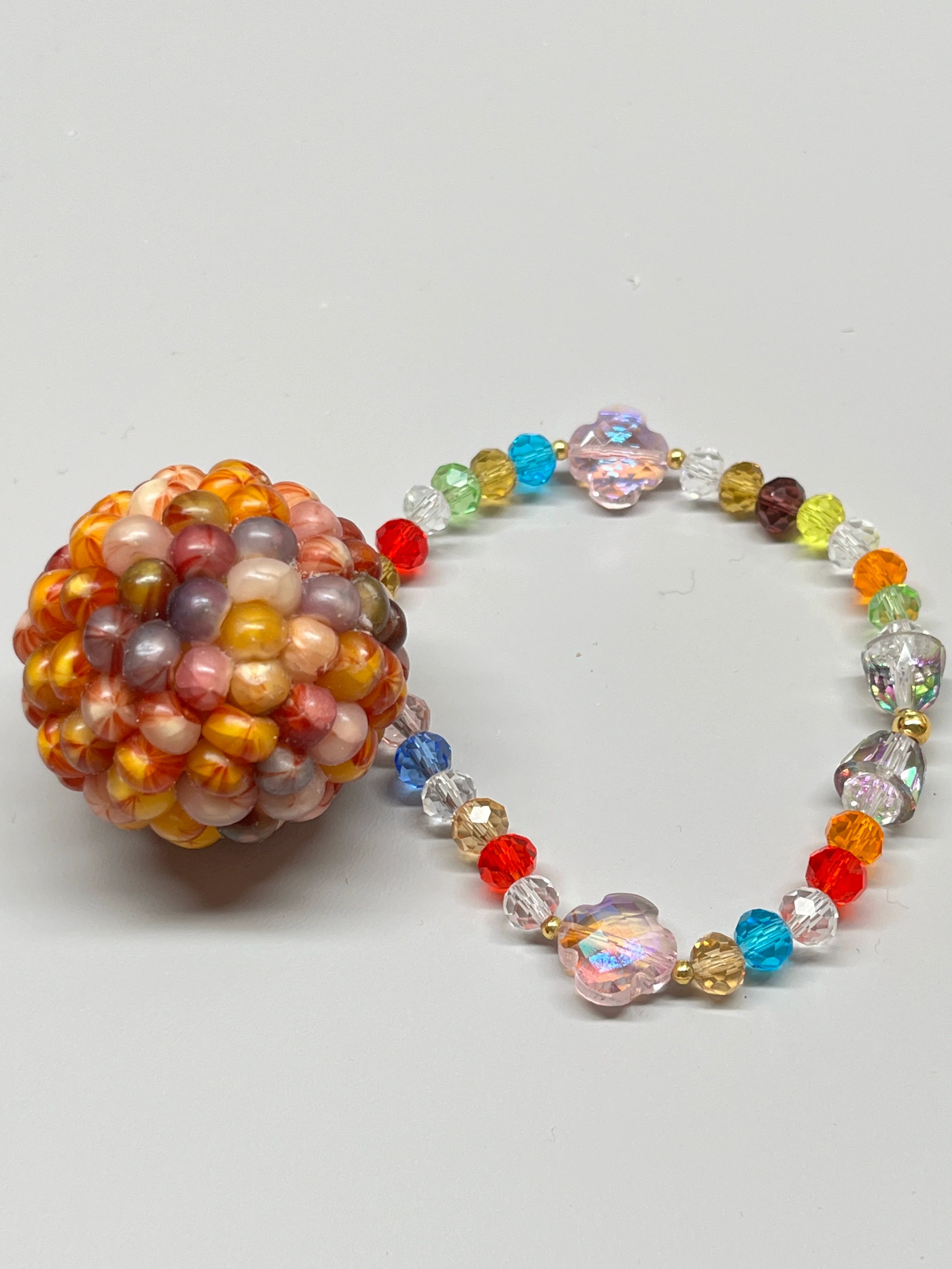 Colorful Gemstone Corn Ornament with Veined Spherical Beads