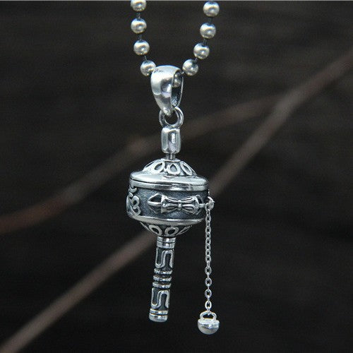 925 Sterling Silver Vajra Pendant with Six-Word Mantra Engraving