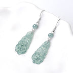 Natural A-Grade Blue Water Jadeite Ruyi Earrings – S925 Silver, Ice-Type Jade, Ancient-Style Women’s Earrings