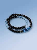 Obsidian & Aquamarine Double-Wrap Bracelet – New Year Fortune & Wealth Attraction Charm