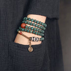 Vintage Multi-Layer Bodhi Seed & Dzi Bead Bracelet Buddhist Mala Jewelry for Men & Women